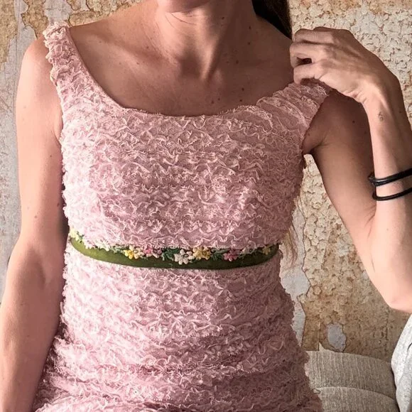 RARE Vintage Pink Chiffon Party Dress S/M  - Pristine Condition Easter - Picture 2 of 11